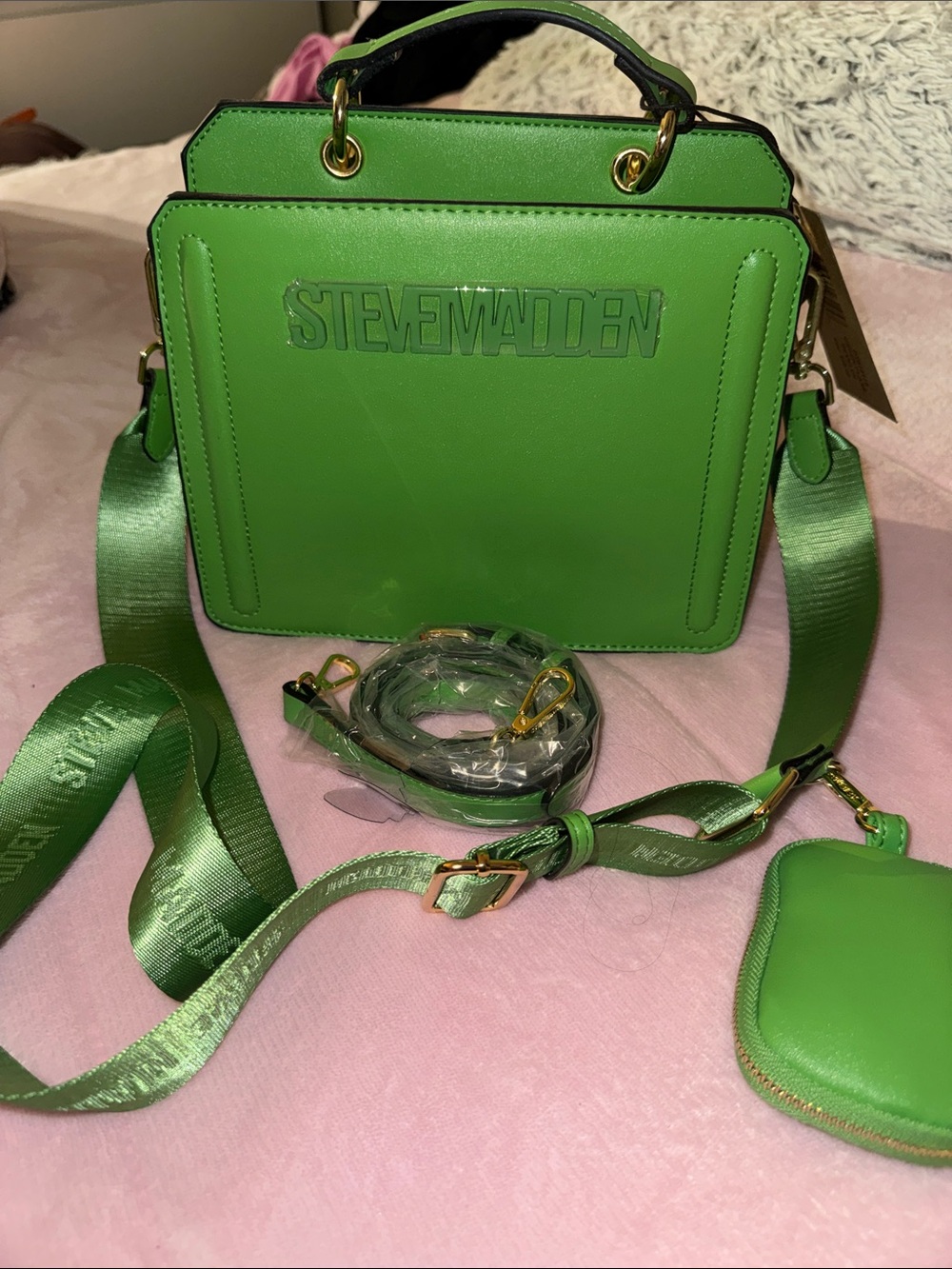 Steve Madden Bright Green Top-Handle Satchel with Logo